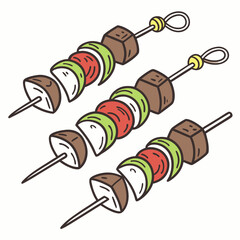 Skewers with meat and vegetables kabobs mushrooms