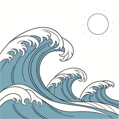 Majestic ocean waves with minimalist sun water nature