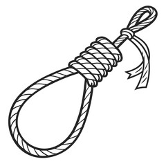 Black rope noose with ribbon on white background knot