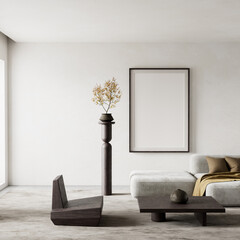 Soft neutral tones meet modern living room elegance. 3D illustration