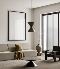 Natural living room harmony with modern minimalist touch. 3D illustration