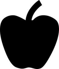 Black silhouette of a whole apple with a stem, in simple minimal style.
