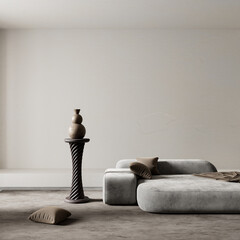 Modern living room harmony with minimalist elegance. 3D illustration
