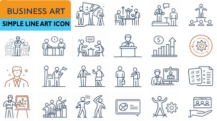Collection of simple business line art icons for professional use isolated on transparent background