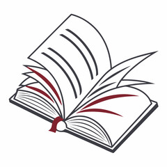 Open book with quill and ribbon feather pages