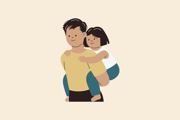 Father Giving his Baby Piggyback Ride Illustration