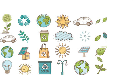 Collection of environmental line icons representing nature and sustainability isolated on transparent background