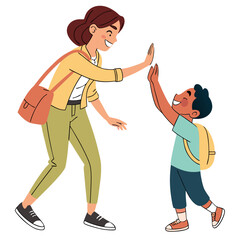 Teacher student high five joyful celebration vector