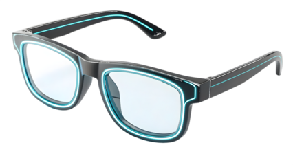 Futuristic glowing eyeglasses with blue light accents