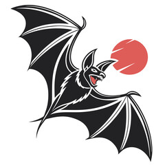 Black bat flying towards red sun vampire bat wings