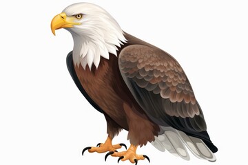 Fototapeta premium Illustration of a majestic bald eagle standing proudly on a white background, showcasing its powerful presence and symbolic significance