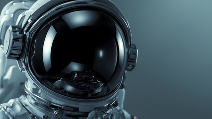 Astronaut helmet displays a astronaut's face reflecting in the visor, ideal for science, technology, space exploration, and diversity concepts.