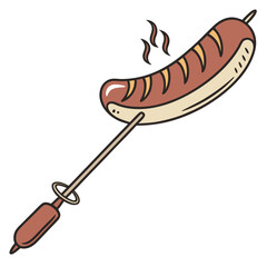 Sausage on stick with steam cooking food