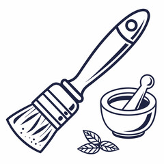 Culinary brush mortar pestle herbs vector