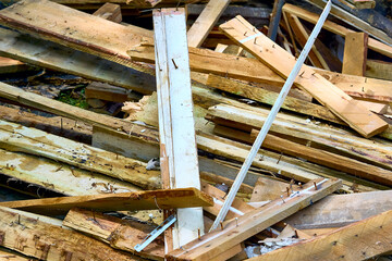 Cleaning.Construction wooden waste, trash after reconstruction