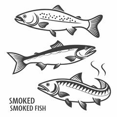 Three fish icons with text smoked fish graphic