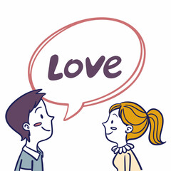 Couple sharing love message speech bubble communication
