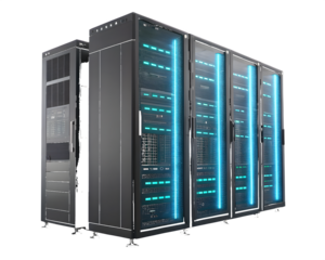 Server racks glowing blue data center technology computing