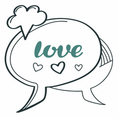 Speech bubble with love hearts and text communication