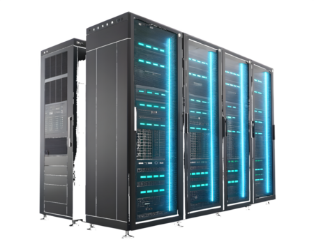 Server racks glowing blue data center technology computing