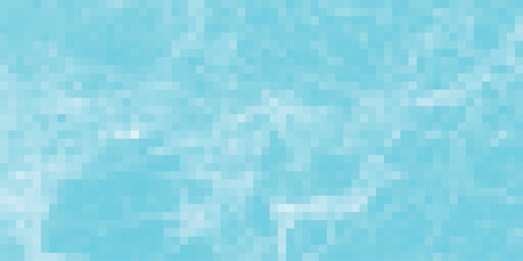 Pixelated cyan water surface depicting calmness and serenity suggesting clean water reflections and cloudy skies illustrating nature's tranquility
