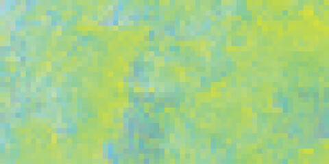 Pixelated mosaic composition featuring a gradient of green yellow and blue colors creating a textured digital art design with a modern and contemporary aesthetic