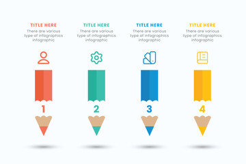 Pencil infographic design template with 4 step for education and Business Concepts, Modern flat vector illustration for presentation