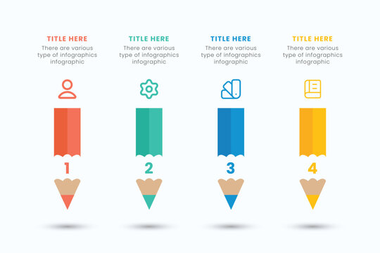 Pencil infographic design template with 4 step for education and Business Concepts, Modern flat vector illustration for presentation