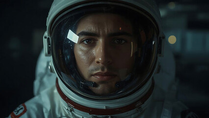 Astronaut helmet displays a astronaut's face reflecting in the visor, ideal for science, technology, space exploration, and diversity concepts.