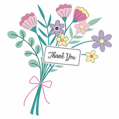 Pastel floral bouquet with thank you note