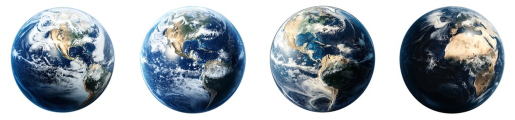Set of various HD version of the Earth isolated on transparent background