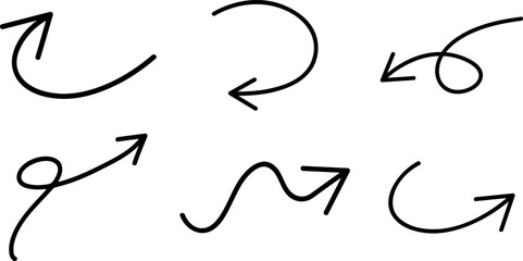 Curved Hand Drawn Arrow Set – Loops, Twists, and Swirls in Sketch Style.