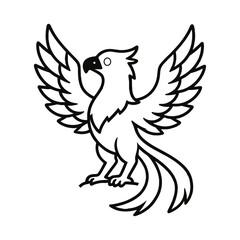 Obraz premium Fantasy Bird Silhouette – Stylized Black and White Line Art with Spread Wings and Flowing Tail for Tattoos, Logos, and Mythical-Themed Designs