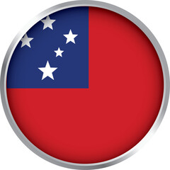 round samoa flag icon with metallic border, red background and southern cross stars, vector illustration

