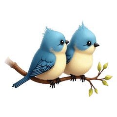Adorable Blue Lovebirds Illustration – Cute Cartoon Birds on Branch with Blossoms