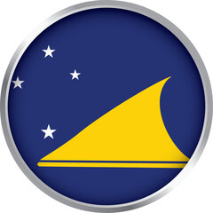 round icon of tokelau flag with yellow traditional canoe and four white stars on dark blue background

