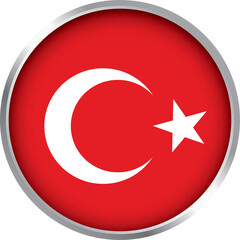 round icon of turkey national flag featuring white crescent moon and star on red background illustration

