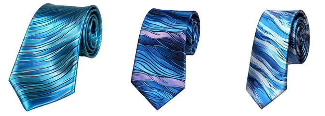 Set of various business style tie in blue colors isolated on transparent background