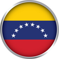 round icon of venezuela national flag with yellow blue red stripes and arc of eight white stars in center

