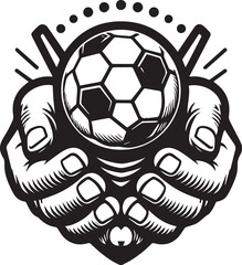 Obraz premium hand holding a football vector illustration.