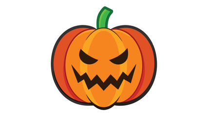 An isolated illustration of a scary orange pumpkin with a carved face on a white background
