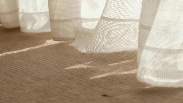 Curtain Blowing Gently in the Breeze with Sunlight Streaming Through