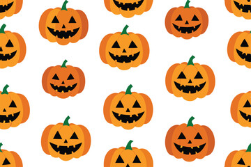 Seamless pattern of jackolanterns isolated on white background