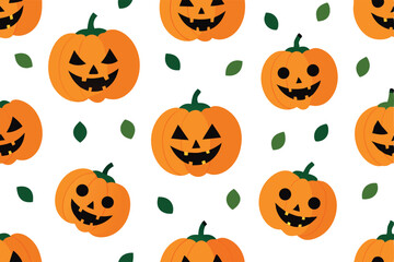 Jackolantern pattern with green leaves, isolated on white