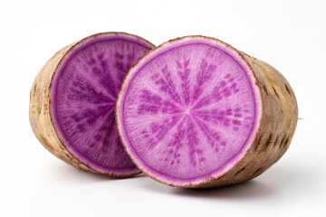 Two Slices Purple Yam Cross Section Peeled Skin sliced