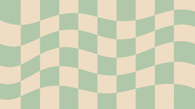 Fototapeta Wavy Checkered Pattern with Light Green and Cream Tones for Groovy Design
