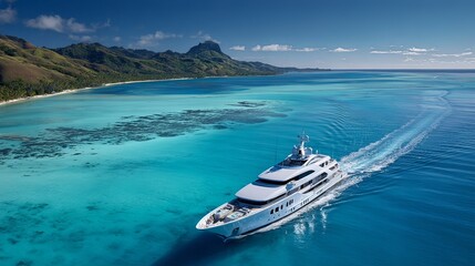 Fototapeta premium luxury yacht cruising through turquoise waters.