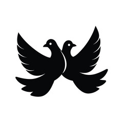 Two doves flying together vector silhouette