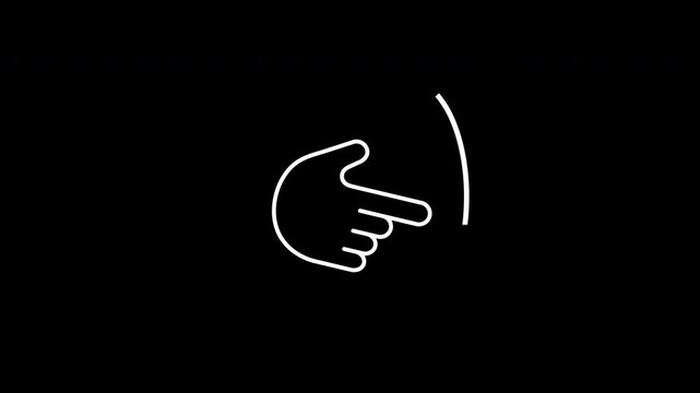 The hand indicates the direction of action or downward movement. Animated icon for visualizing the action, video instructions