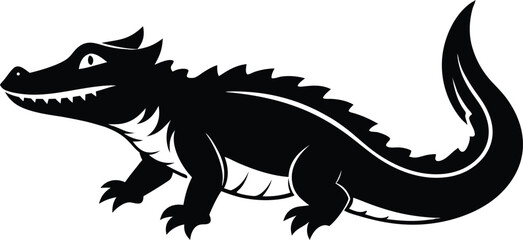 Crocodile silhouette, alligator vector icon, reptile animal graphic, black and white illustration, wildlife clipart